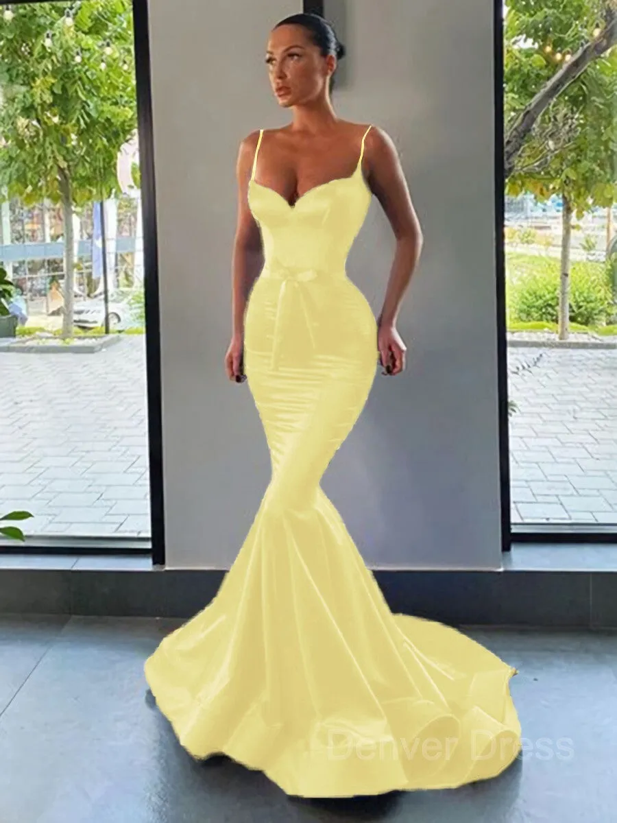Mermaid Sweetheart Sweep Train Silk like Satin Prom Dresses With Sash