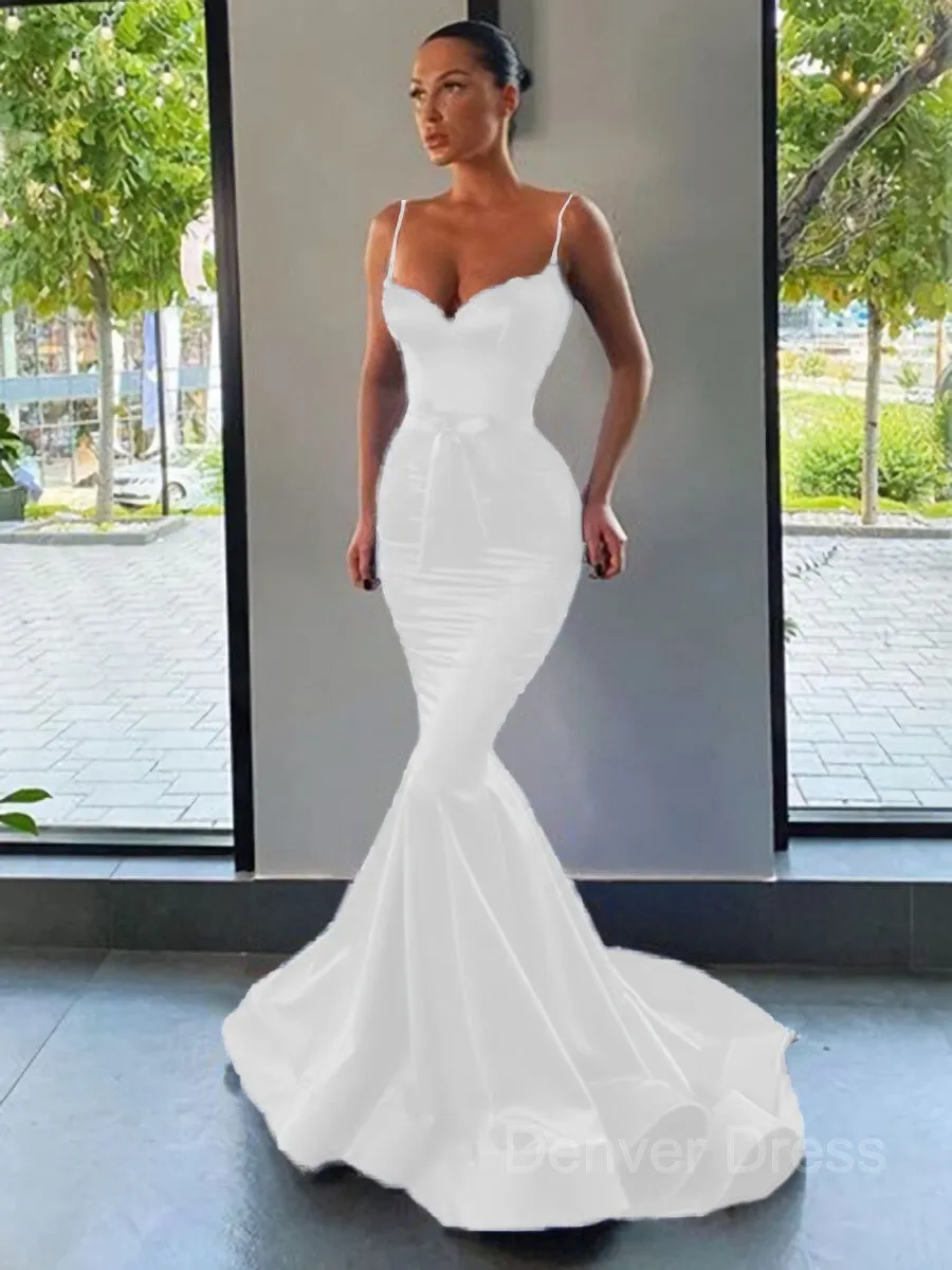 Mermaid Sweetheart Sweep Train Silk like Satin Prom Dresses With Sash