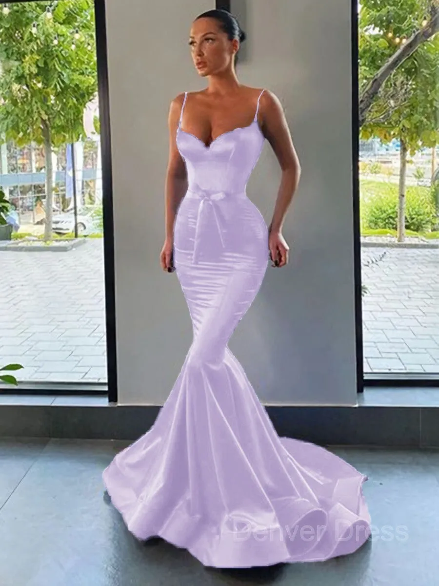 Mermaid Sweetheart Sweep Train Silk like Satin Prom Dresses With Sash