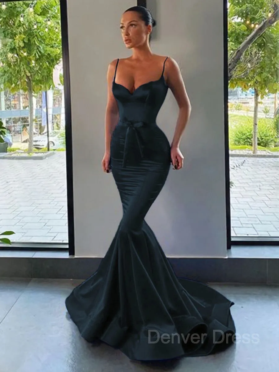 Mermaid Sweetheart Sweep Train Silk like Satin Prom Dresses With Sash