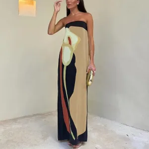 Off Shoulder Women's Evening Ladies Strapless High Waist Long Club Party Pattern Printed Slim Summer Floral Elegant Dress