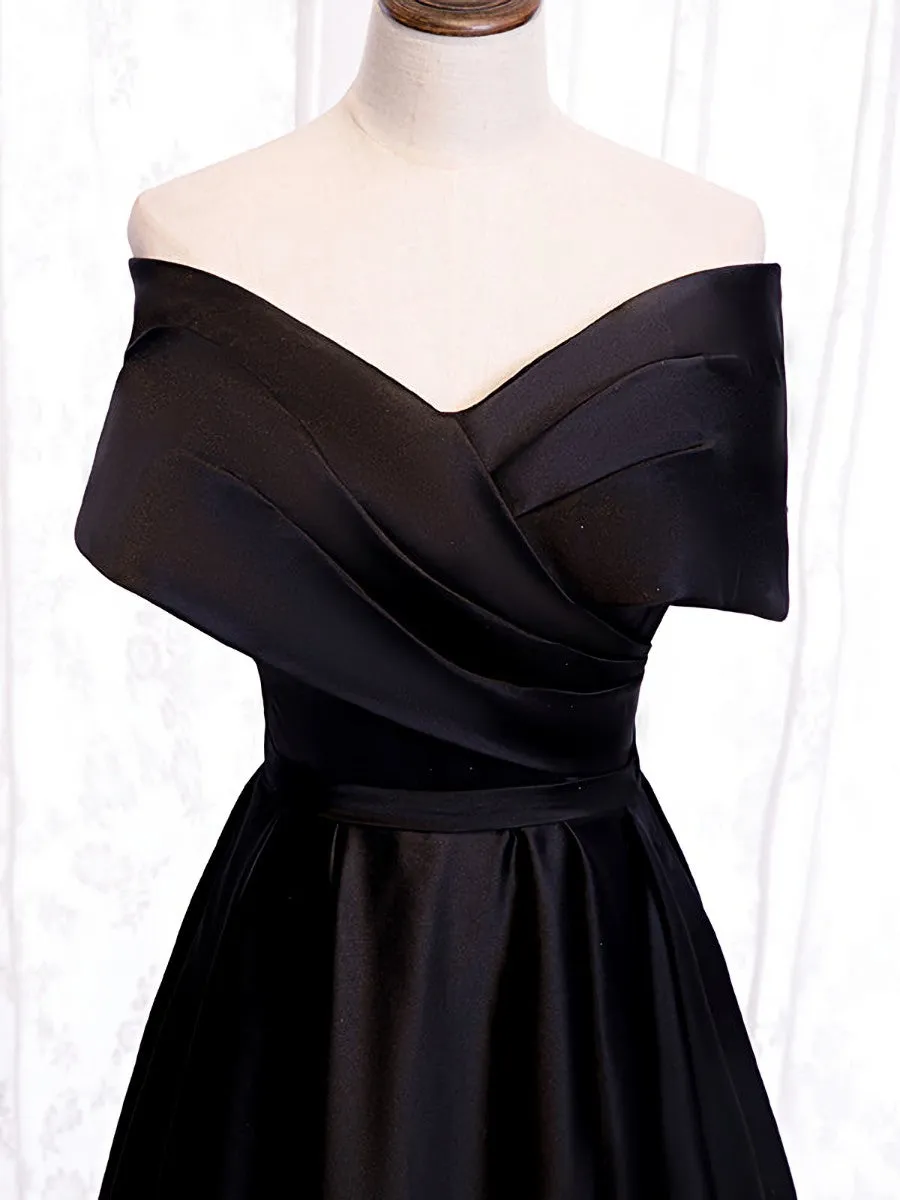 Off the Shoulder Black Long Prom Dresses, Black Off Shoulder Formal Evening Dresses