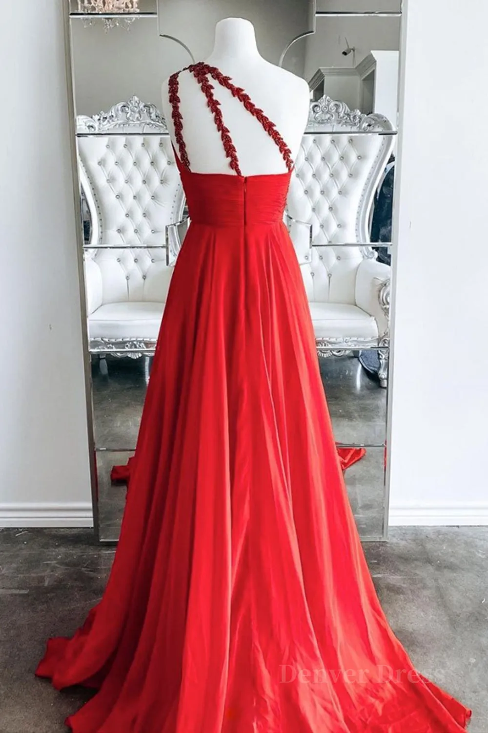 One Shoulder Open Back Red Long Prom Dress Backless Red Formal Dress Red Evening Dress