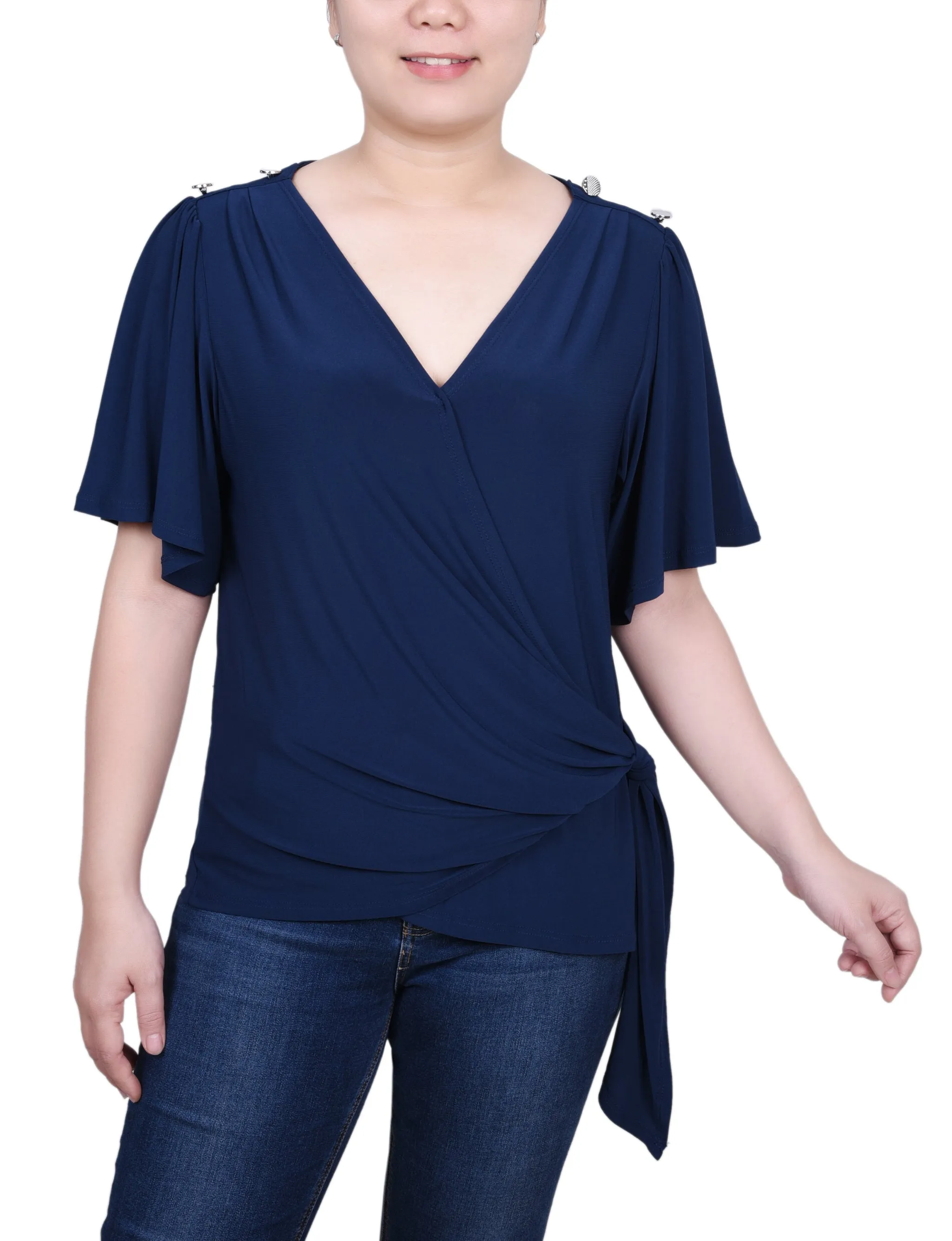 Petite Short Sleeve Wrap Top
