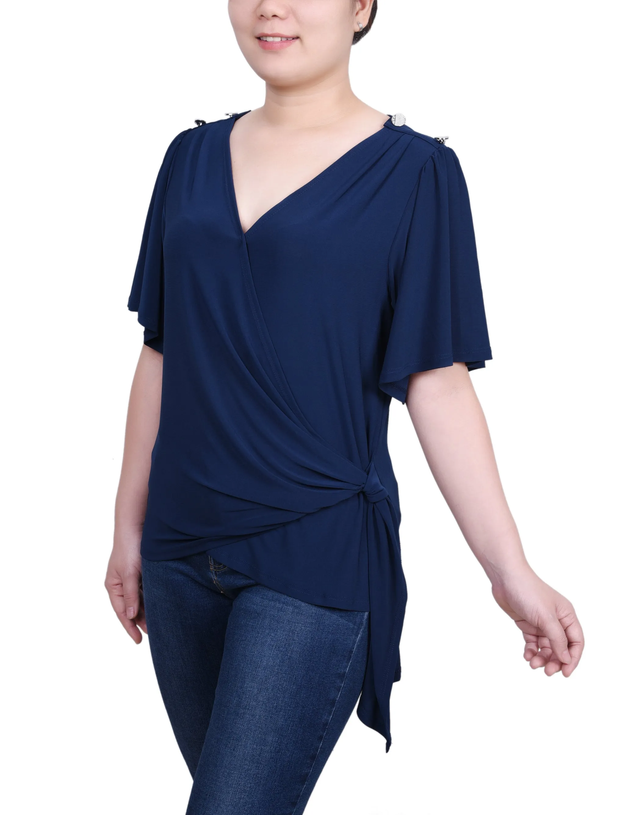 Petite Short Sleeve Wrap Top
