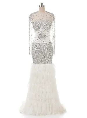 Prom dresses beading sequin fishtail long sleeve evening dress