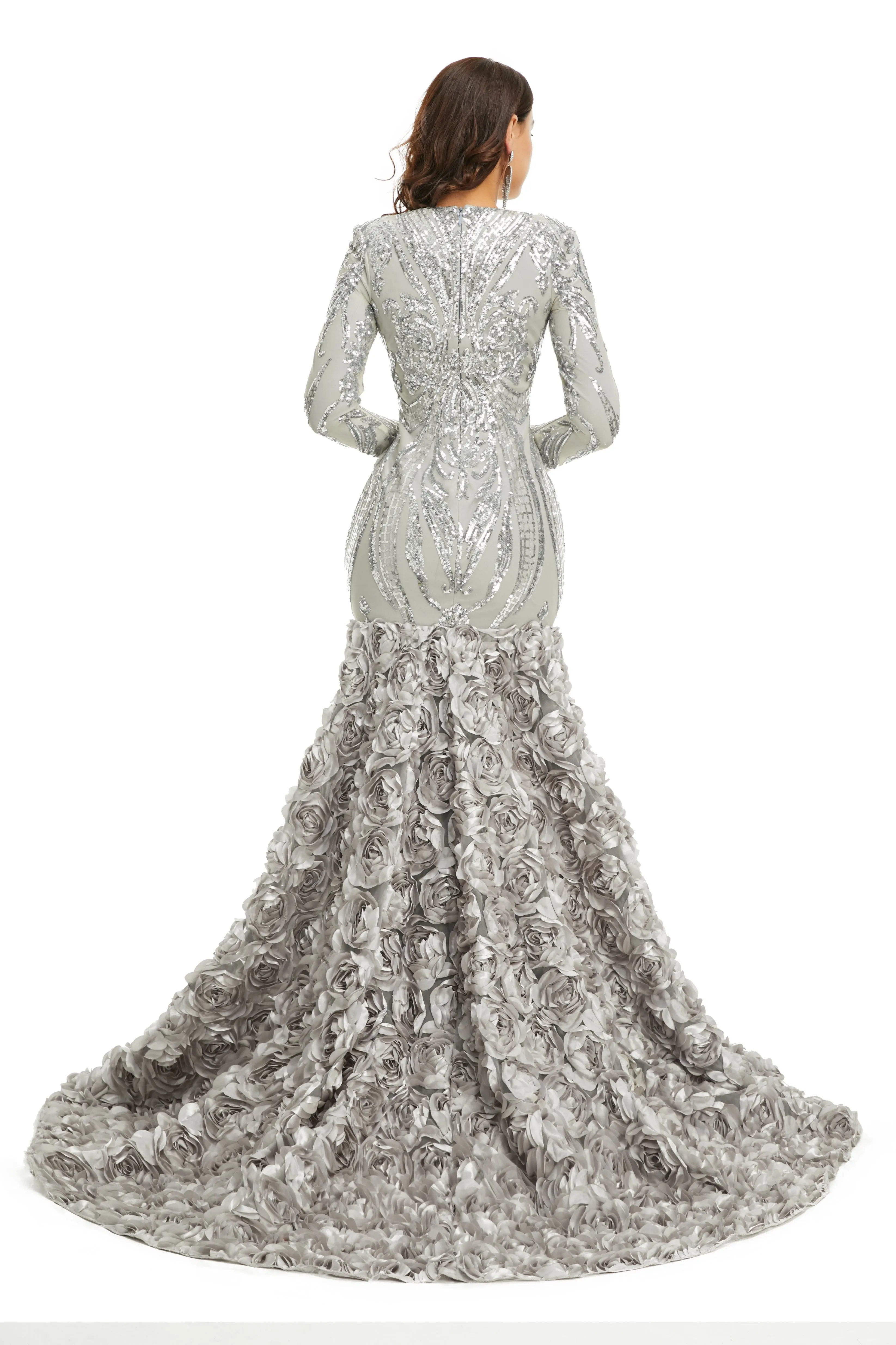 Prom Dresses Long V Neck Prom Gowns Full Sleeve Formal Dresses Floor Length Dresses 2023