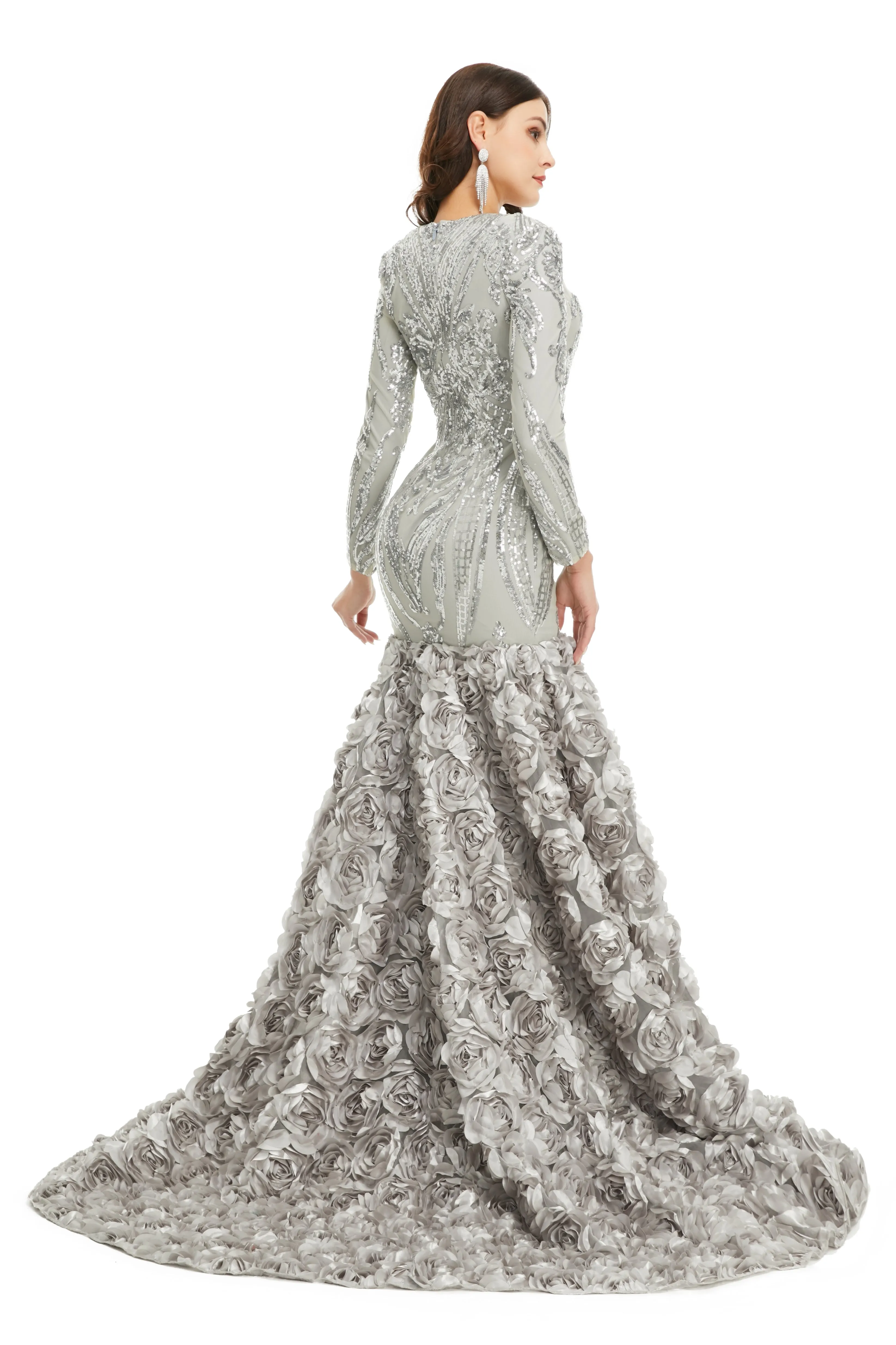 Prom Dresses Long V Neck Prom Gowns Full Sleeve Formal Dresses Floor Length Dresses 2023