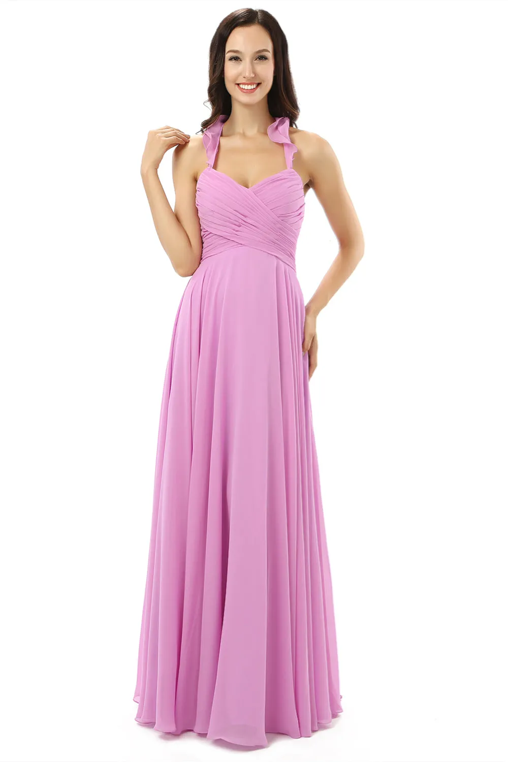 Purple Chiffon Halter Backless With Pleats Bridesmaid Dresses