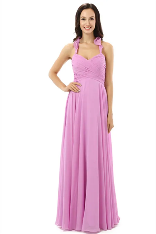 Purple Chiffon Halter Backless With Pleats Bridesmaid Dresses