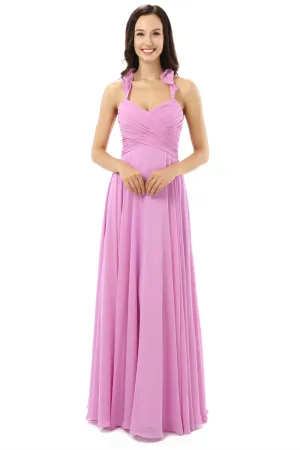 Purple Chiffon Halter Backless With Pleats Bridesmaid Dresses