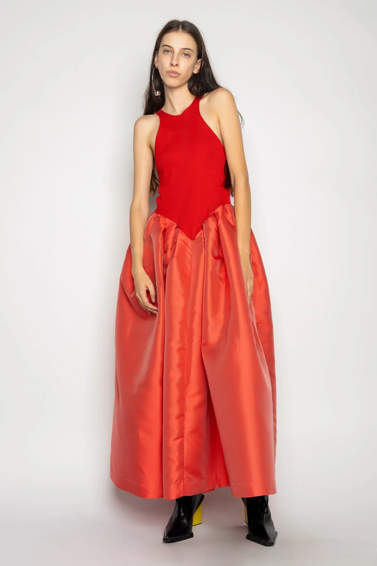 RED DRESS WITH TANK TOP SCOOPED