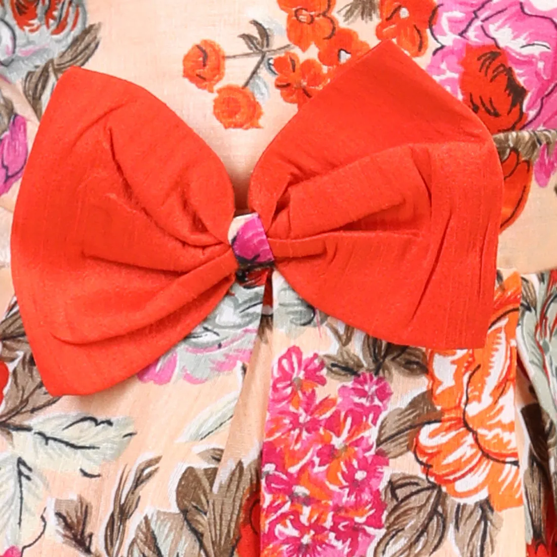 Round Neck Floral Print Party Frock and Dresses Orange