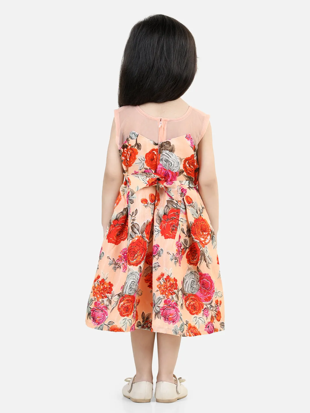 Round Neck Floral Print Party Frock and Dresses Orange
