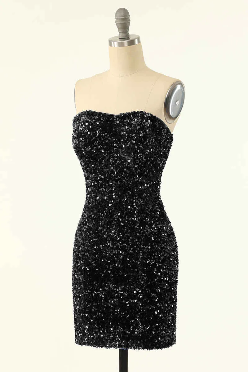 Royal Blue Sequin Strapless Mini Homecoming Dress