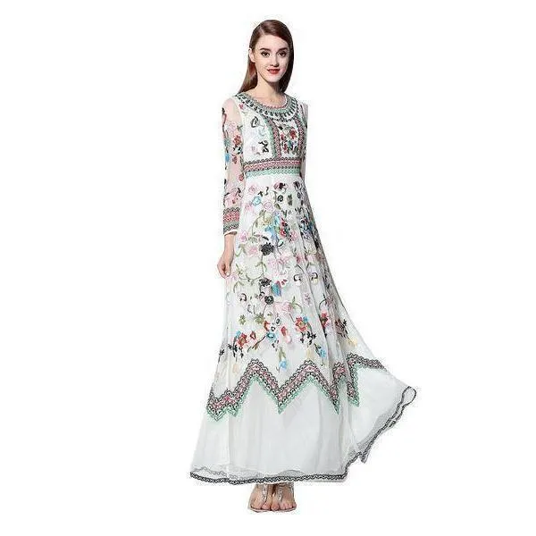 Runway Designer, Long Gauze Floral Embroidery Dress (US 4-16)