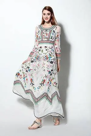 Runway Designer, Long Gauze Floral Embroidery Dress (US 4-16)