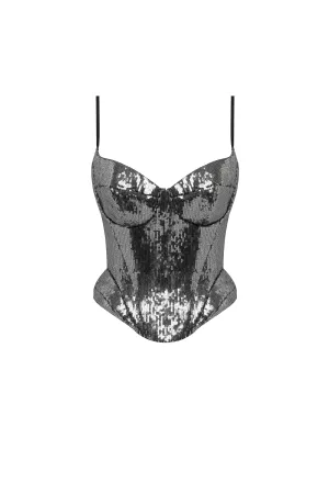 Sensational spaghetti straps sequined gray corset  