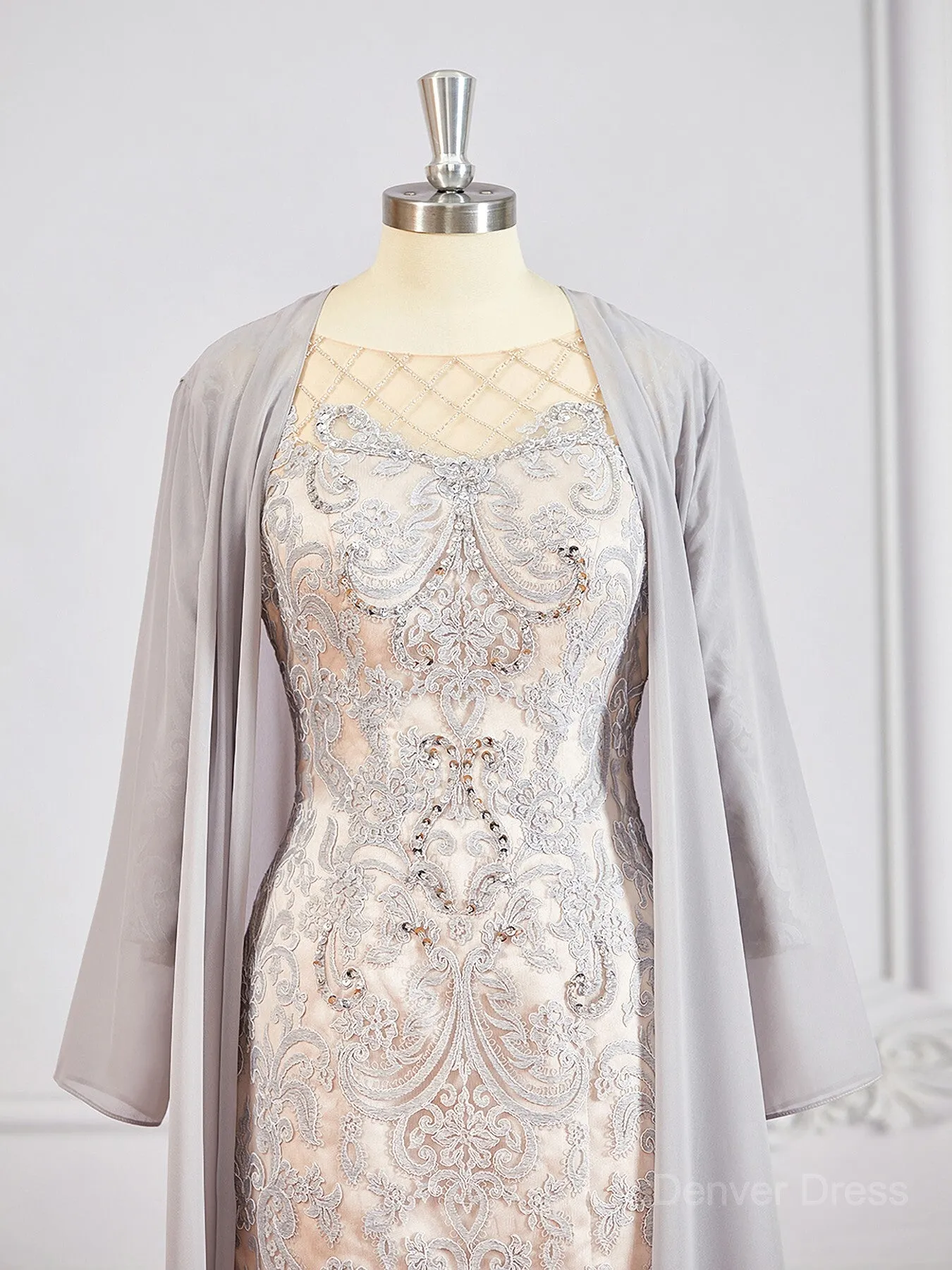 Sheath Bateau Short Chiffon Mother of the Bride Dresses With Appliques Lace