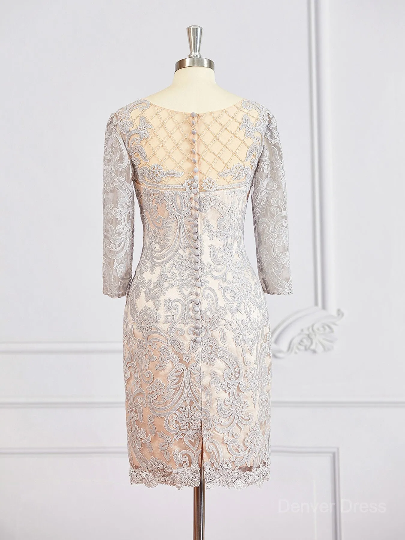 Sheath Bateau Short Chiffon Mother of the Bride Dresses With Appliques Lace