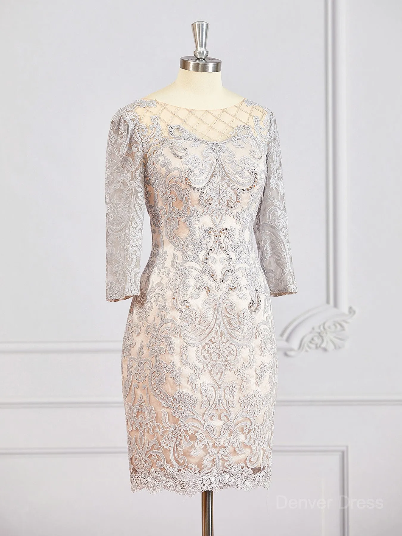 Sheath Bateau Short Chiffon Mother of the Bride Dresses With Appliques Lace