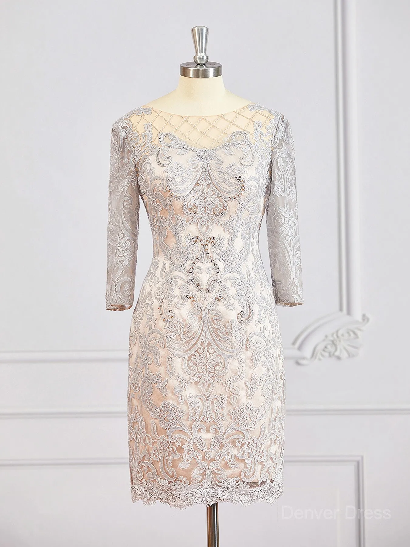 Sheath Bateau Short Chiffon Mother of the Bride Dresses With Appliques Lace