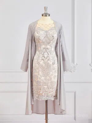 Sheath Bateau Short Chiffon Mother of the Bride Dresses With Appliques Lace