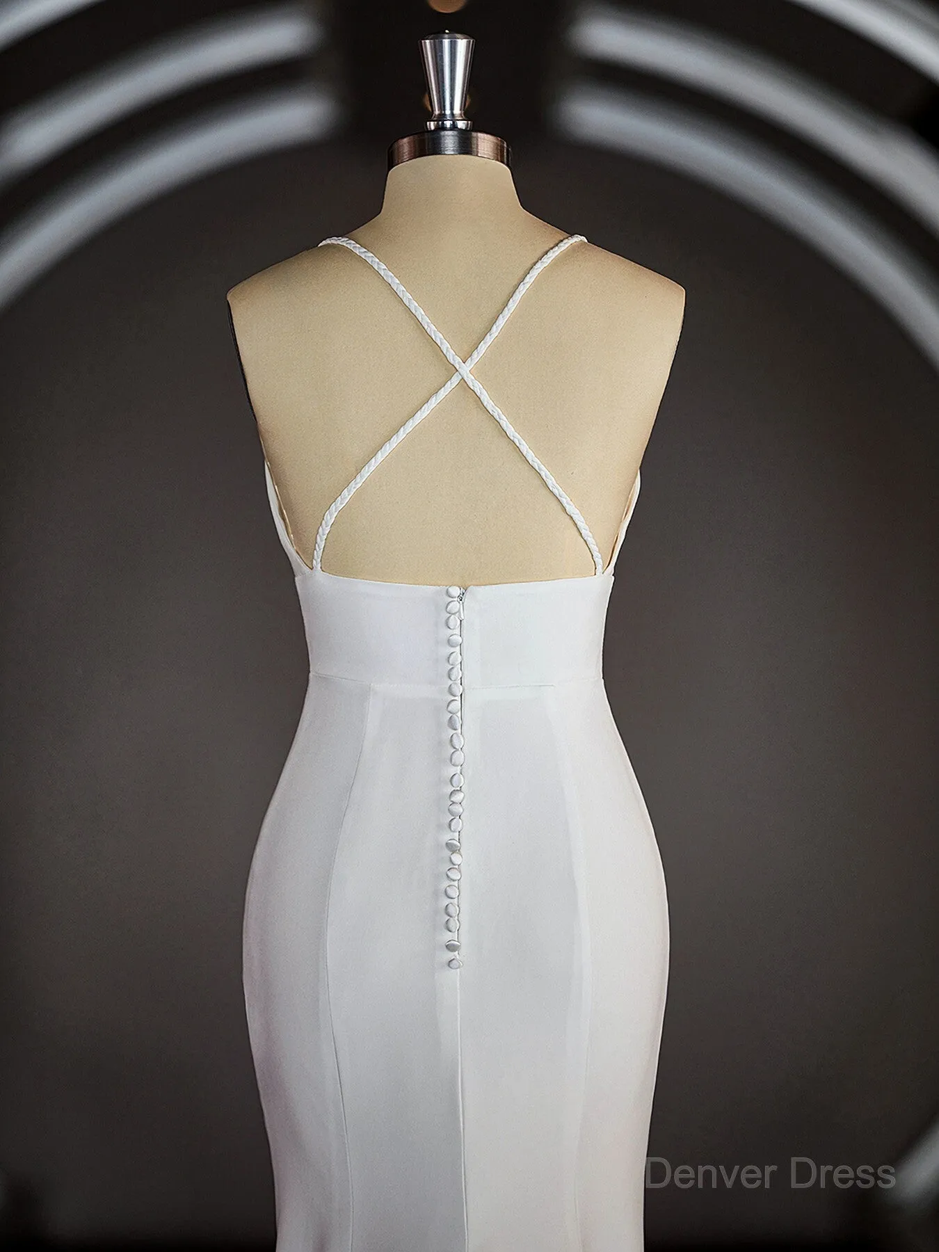 Sheath Halter Sweep Train Stretch Crepe Wedding Dresses with Leg Slit