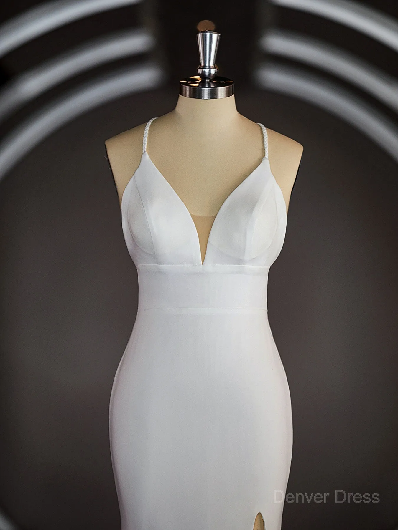 Sheath Halter Sweep Train Stretch Crepe Wedding Dresses with Leg Slit