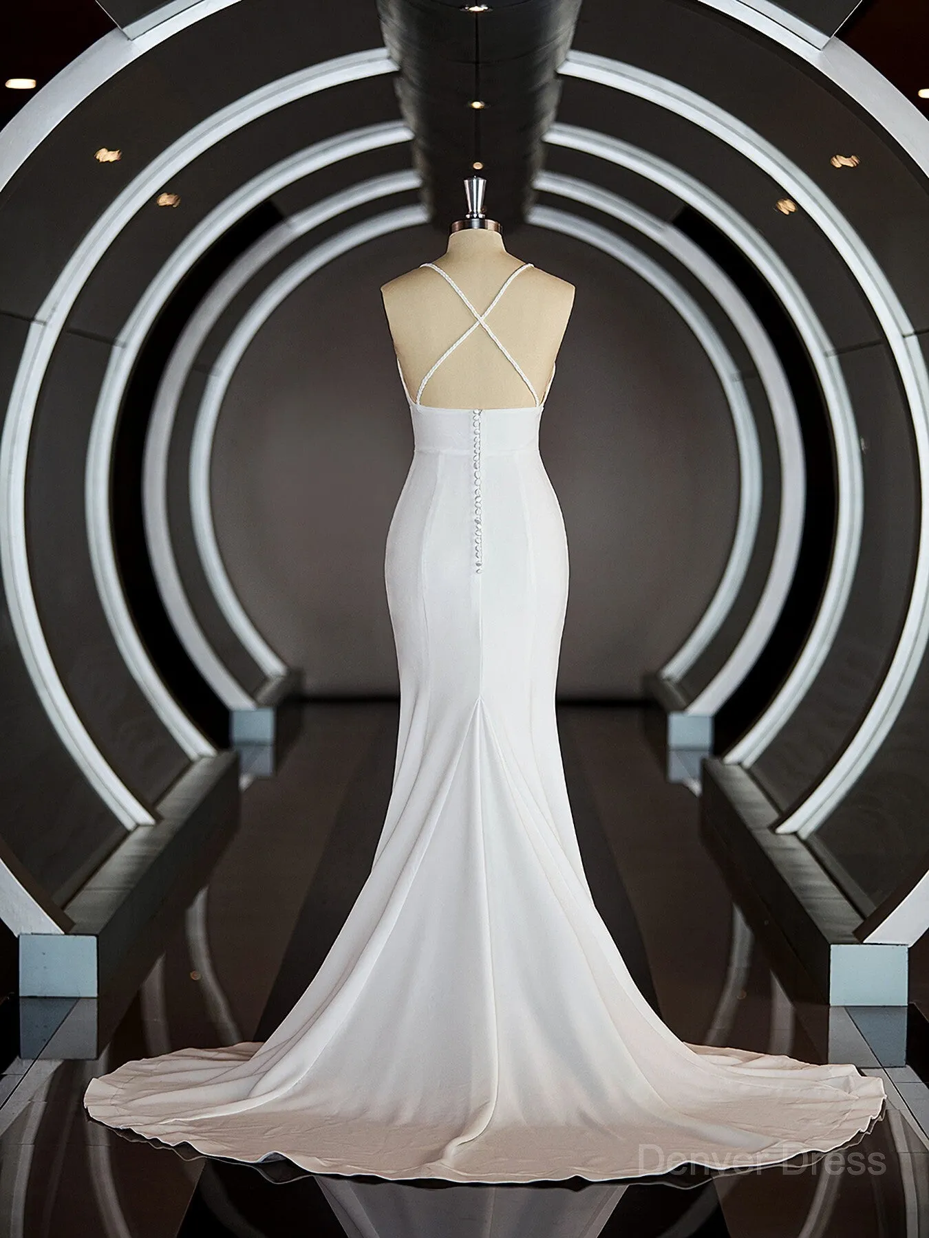 Sheath Halter Sweep Train Stretch Crepe Wedding Dresses with Leg Slit