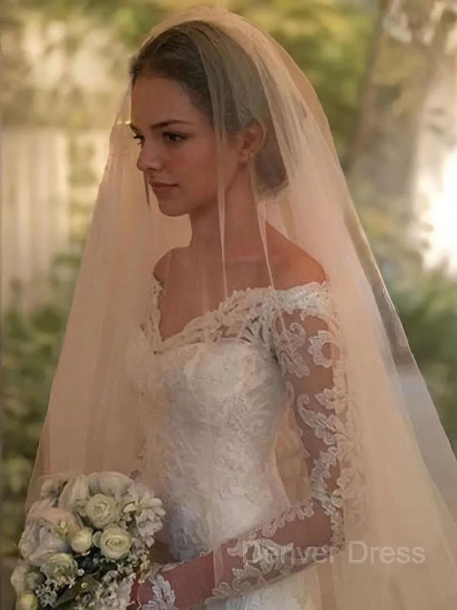 Sheath Off-the-Shoulder Court Train Lace Wedding Dresses With Appliques Lace