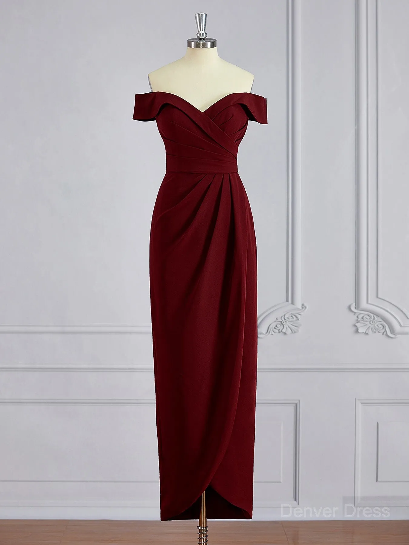 Sheath Off-the-Shoulder Floor-Length Stretch Crepe Mother of the Bride Dresses With Ruffles