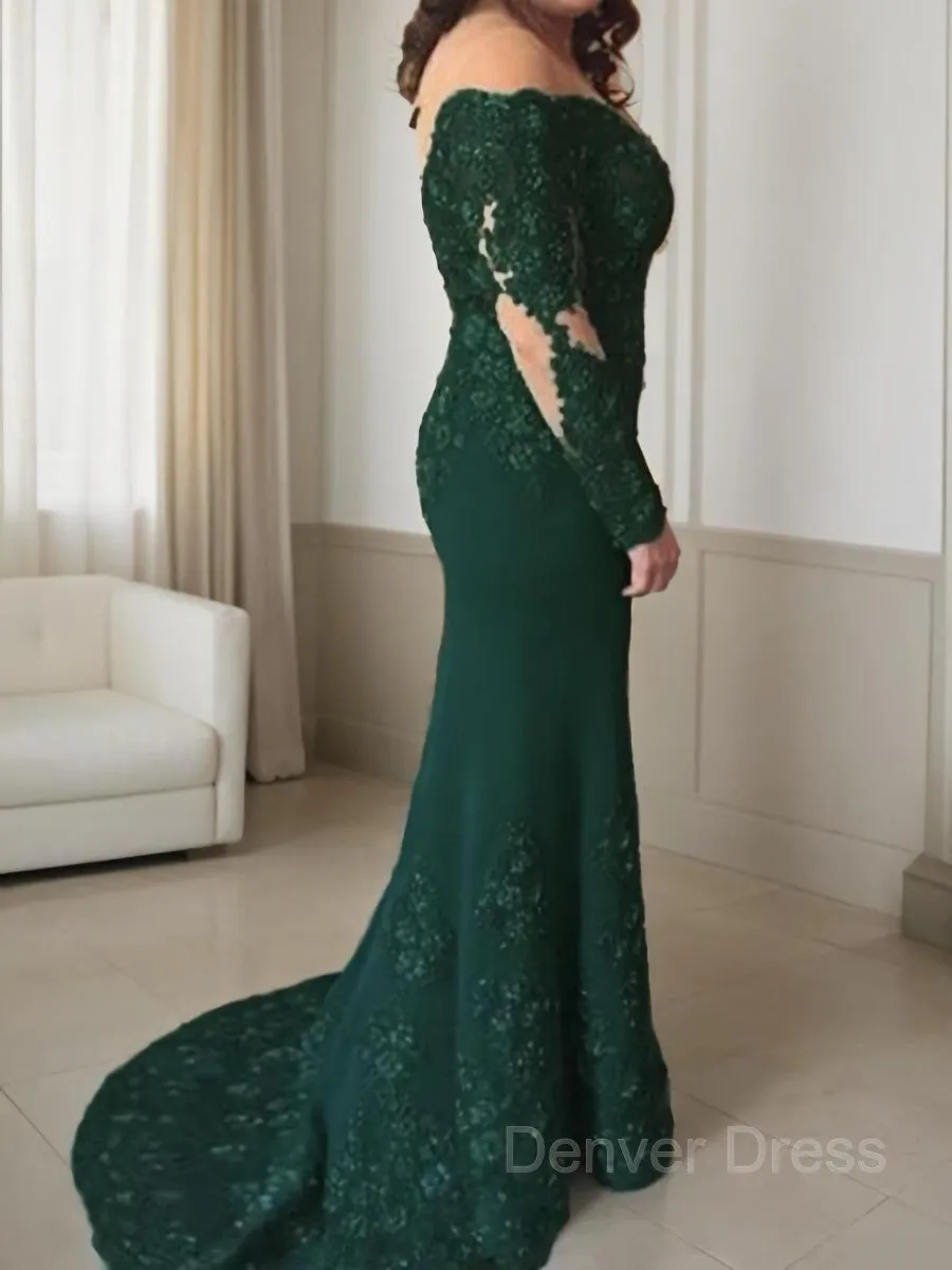 Sheath Off-the-Shoulder Sweep Train Stretch Crepe Mother of the Bride Dresses With Appliques Lace