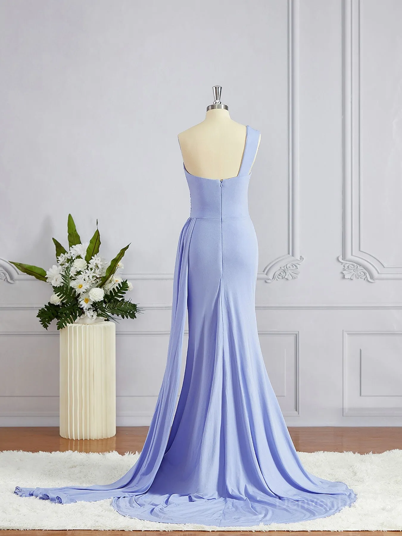 Sheath One-Shoulder Sweep Train Jersey Bridesmaid Dresses