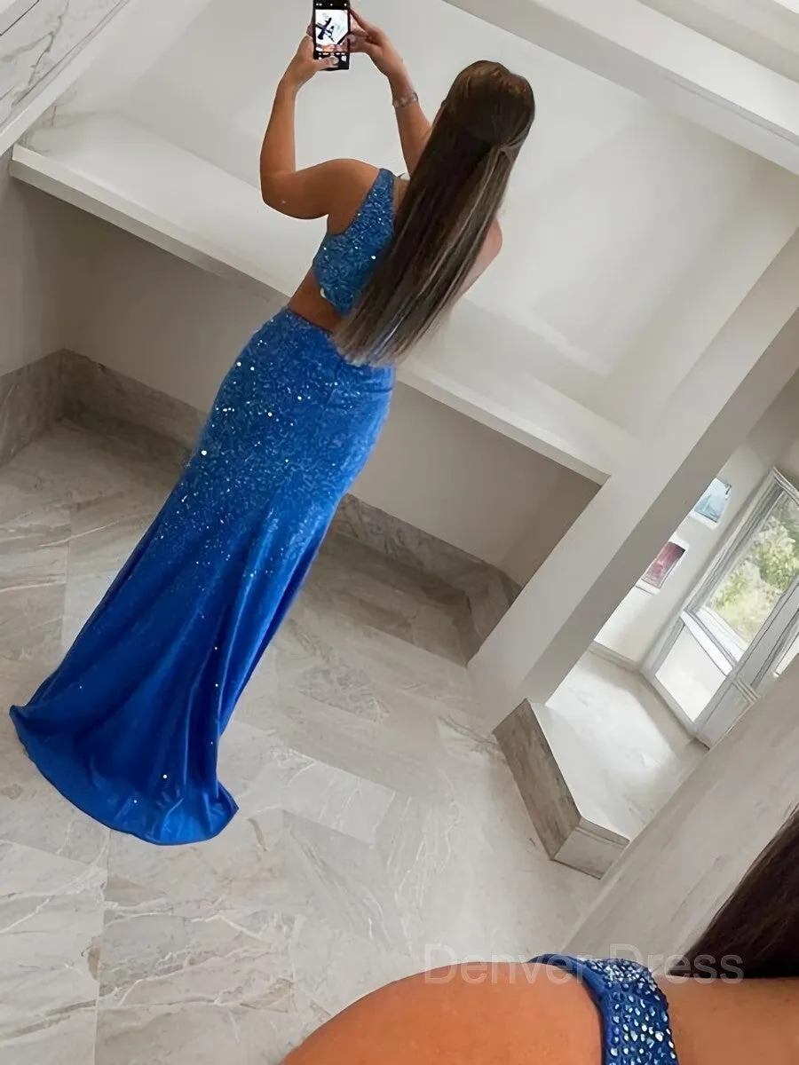Sheath One-Shoulder Sweep Train Jersey Prom Dresses With Leg Slit
