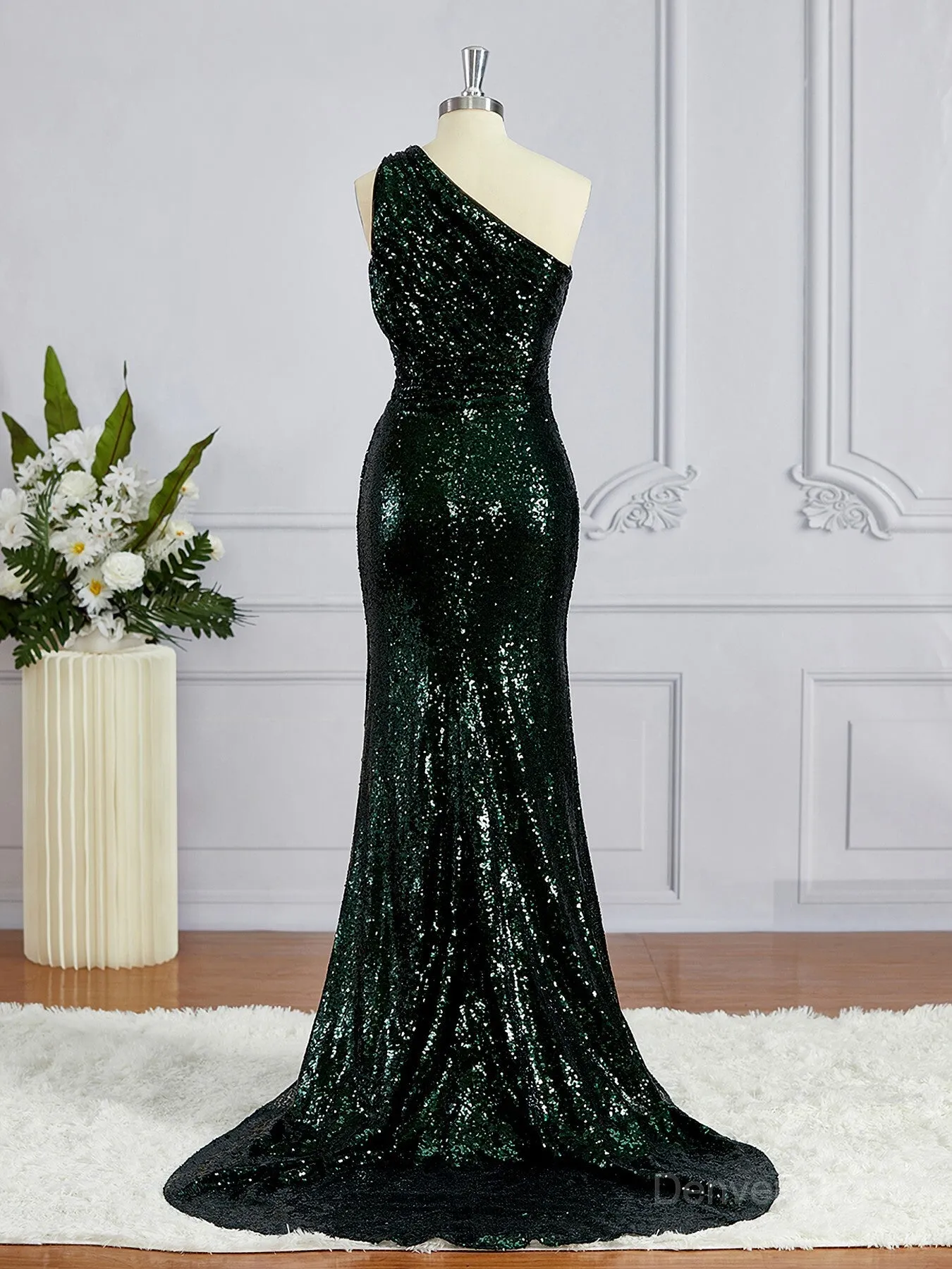 Sheath One-Shoulder Sweep Train Sequins Bridesmaid Dresses