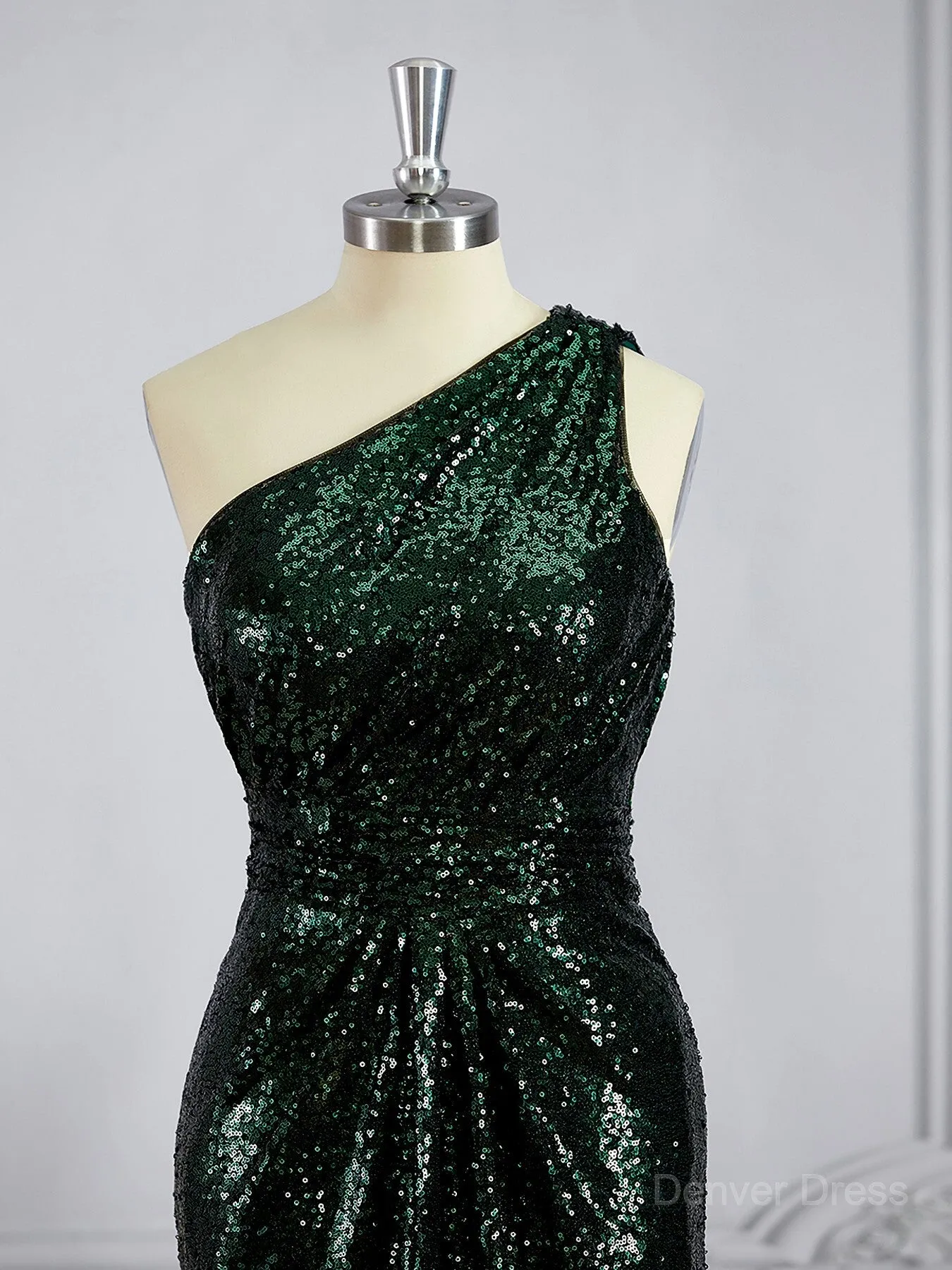 Sheath One-Shoulder Sweep Train Sequins Bridesmaid Dresses
