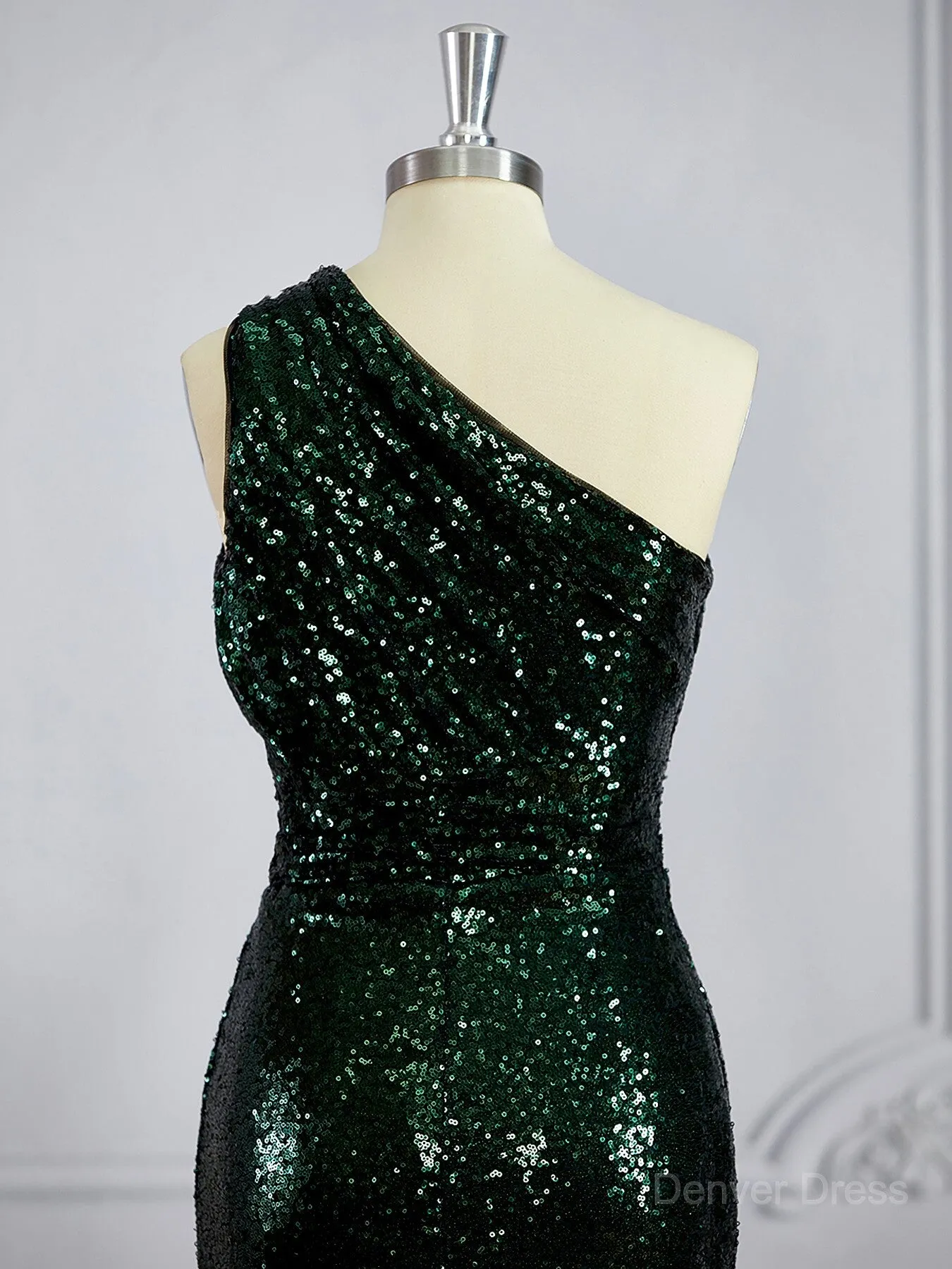 Sheath One-Shoulder Sweep Train Sequins Bridesmaid Dresses