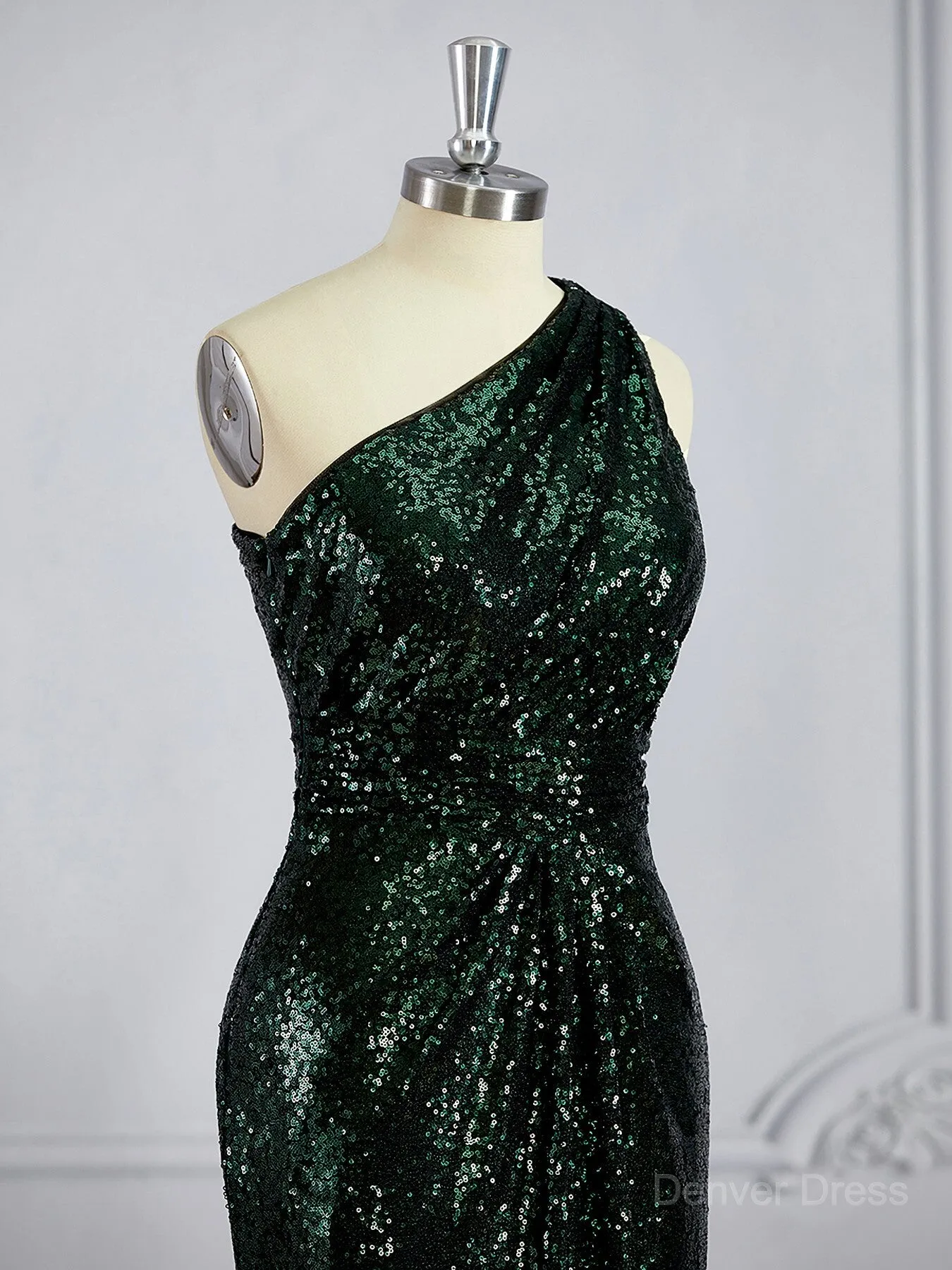 Sheath One-Shoulder Sweep Train Sequins Bridesmaid Dresses