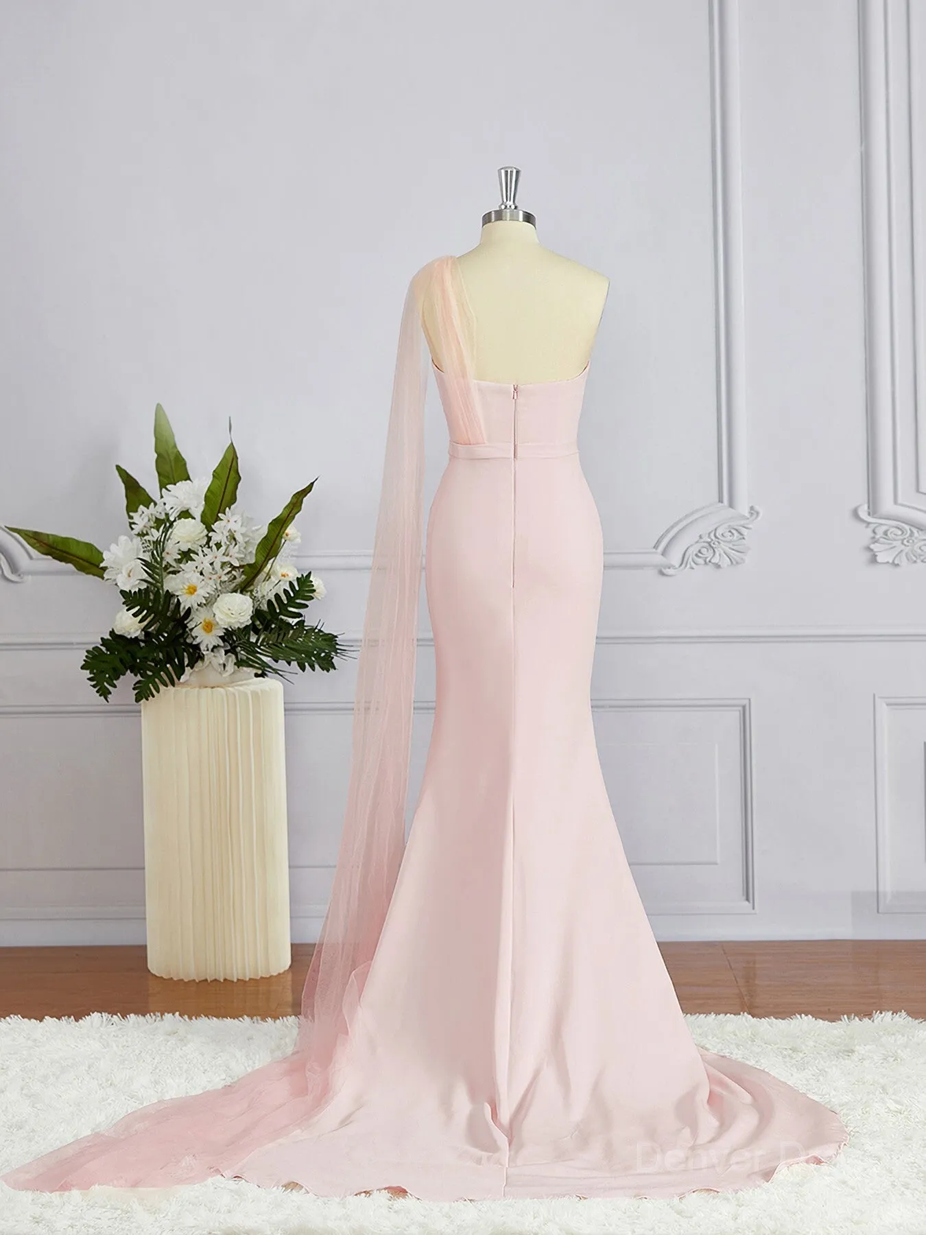 Sheath One-Shoulder Sweep Train Stretch Crepe Bridesmaid Dresses