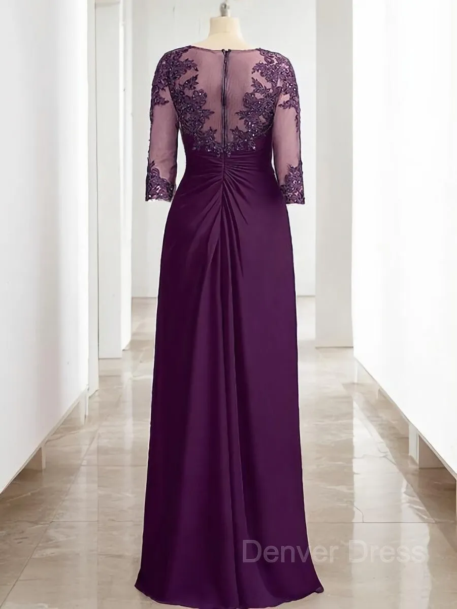 Sheath Scoop Floor-Length Chiffon Mother of the Bride Dresses With Lace