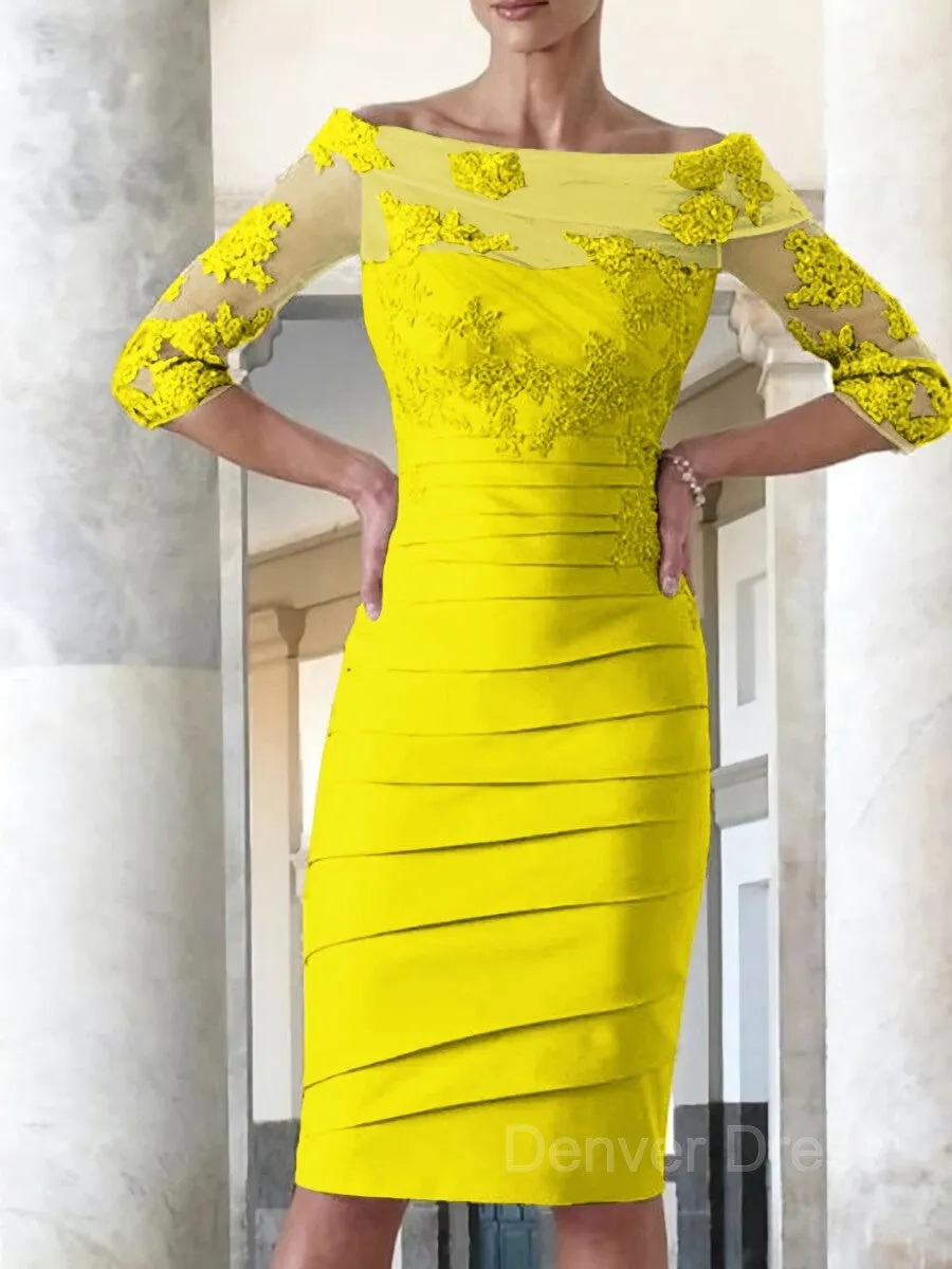 Sheath Scoop Knee-Length Satin Mother of the Bride Dresses With Appliques Lace