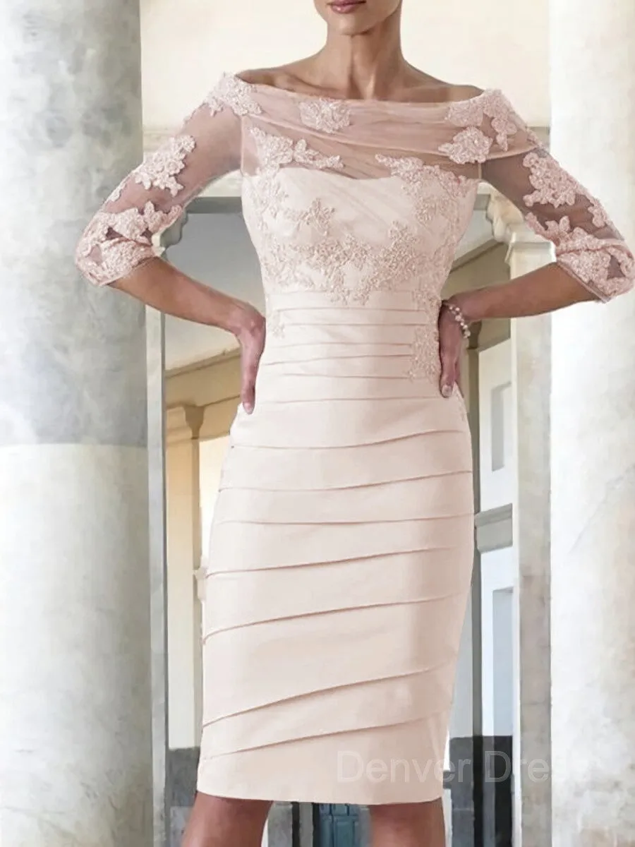 Sheath Scoop Knee-Length Satin Mother of the Bride Dresses With Appliques Lace