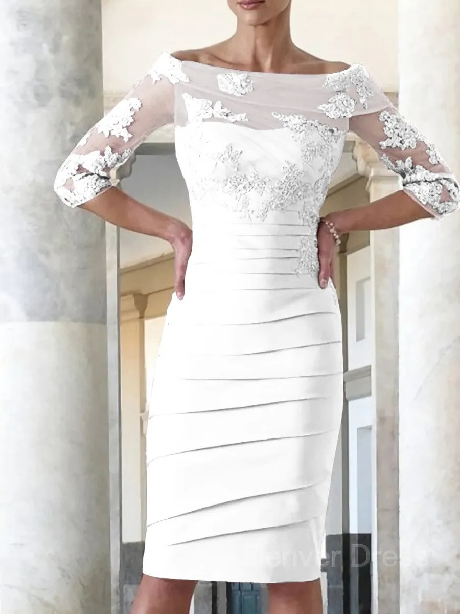 Sheath Scoop Knee-Length Satin Mother of the Bride Dresses With Appliques Lace