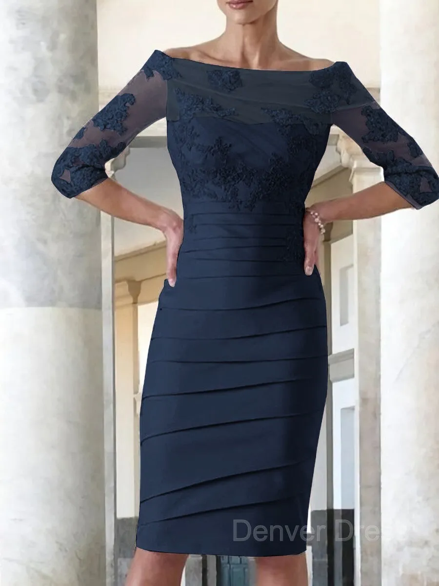 Sheath Scoop Knee-Length Satin Mother of the Bride Dresses With Appliques Lace