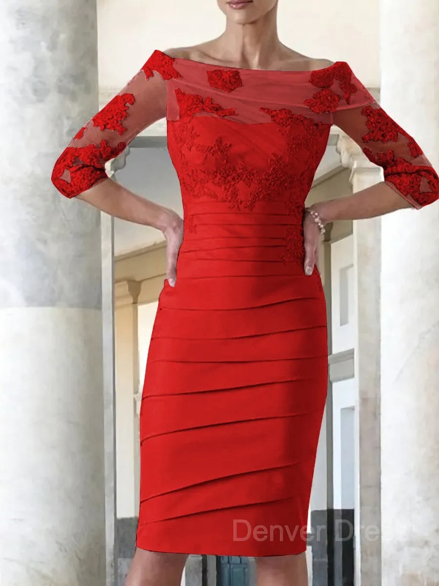 Sheath Scoop Knee-Length Satin Mother of the Bride Dresses With Appliques Lace