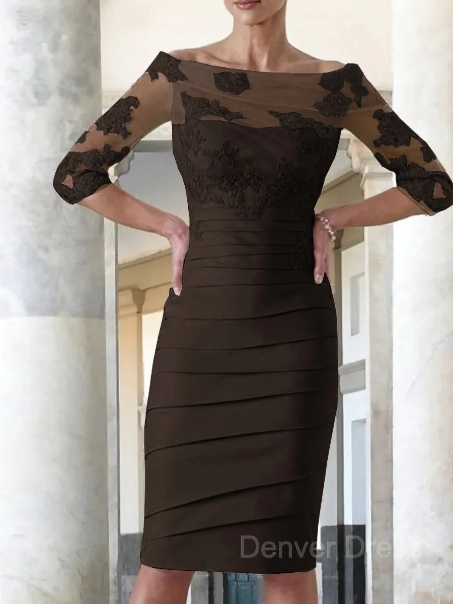 Sheath Scoop Knee-Length Satin Mother of the Bride Dresses With Appliques Lace