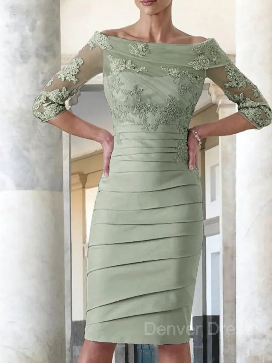 Sheath Scoop Knee-Length Satin Mother of the Bride Dresses With Appliques Lace
