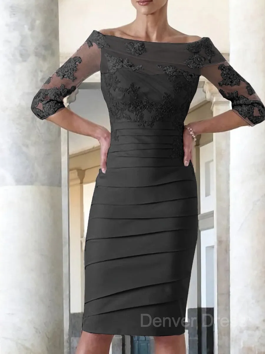 Sheath Scoop Knee-Length Satin Mother of the Bride Dresses With Appliques Lace