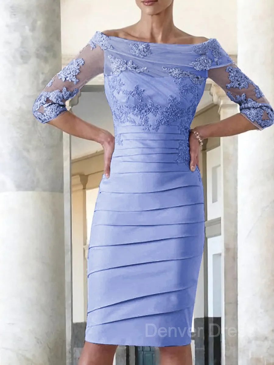 Sheath Scoop Knee-Length Satin Mother of the Bride Dresses With Appliques Lace